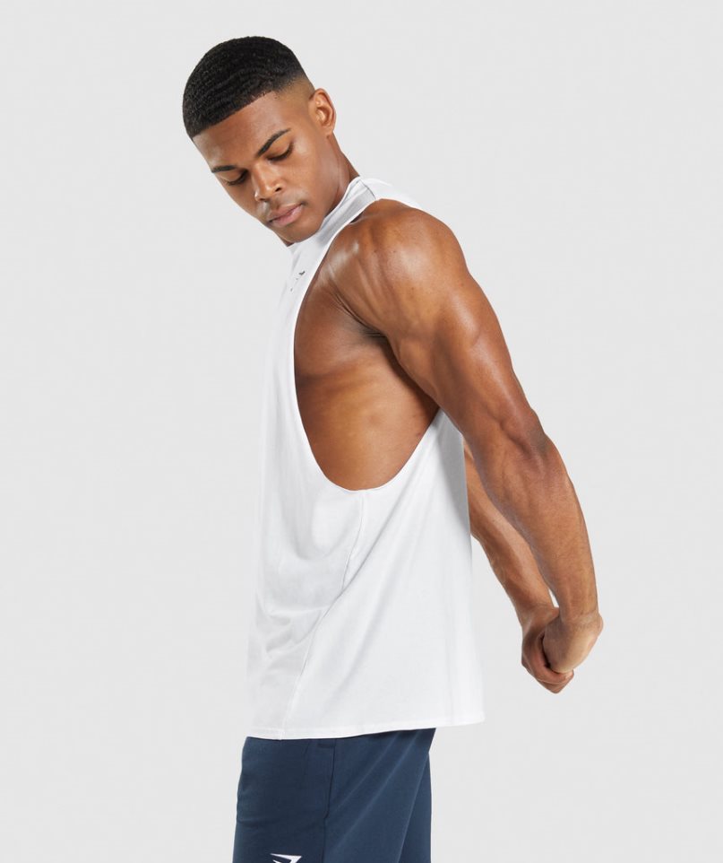 Men's Gymshark Critical 2.0 Drop Arm Tanks White | CA 187ND6